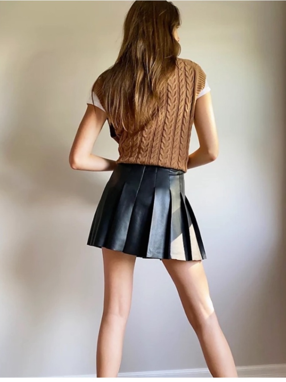 Sunday Best Black Faux Leather Pleated Skater Skirt - Picture 4 of 10